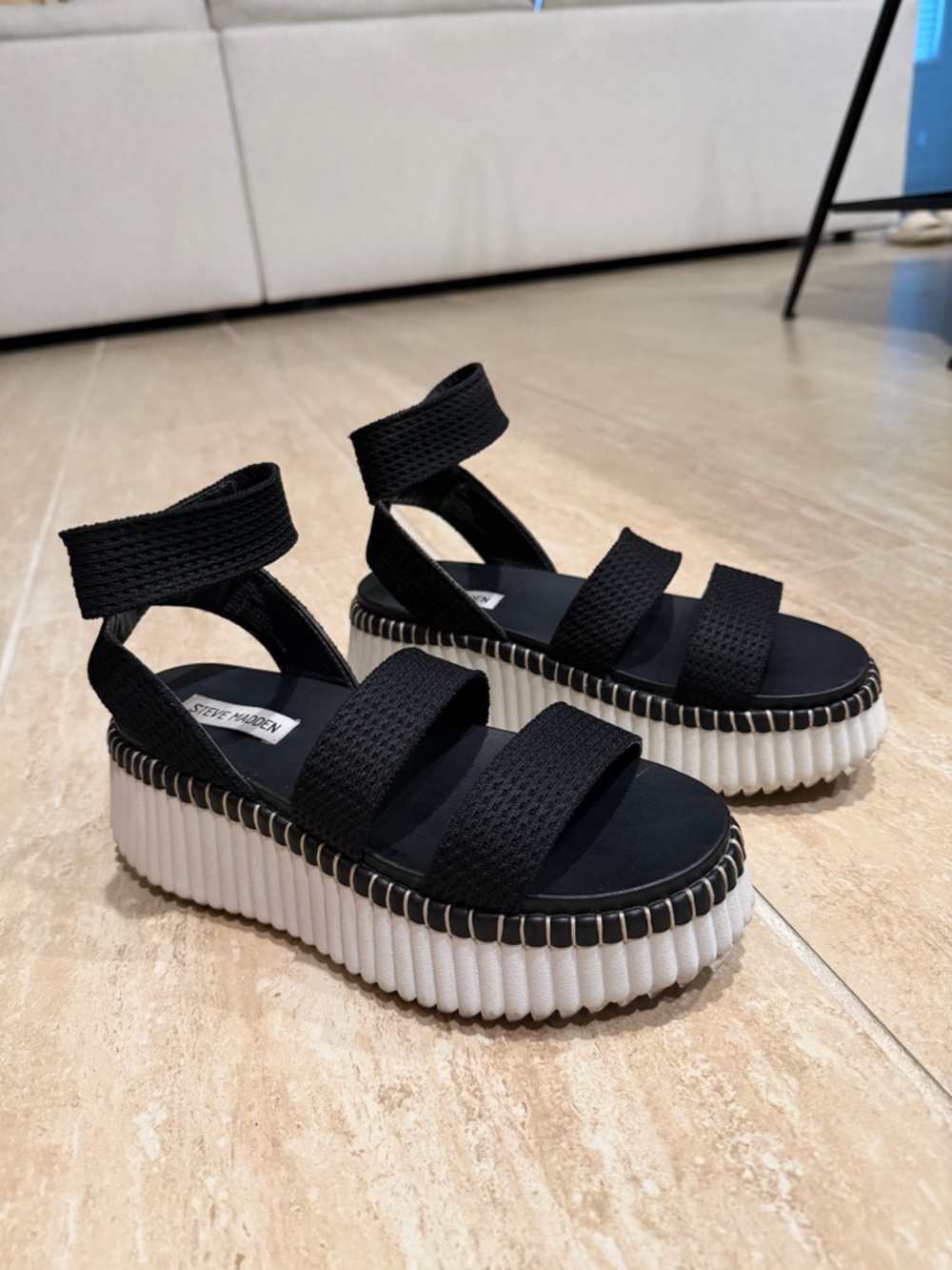 Steve Madden Black and White Platform Strappy Sandals